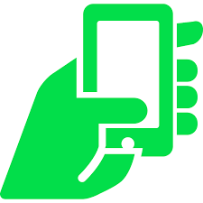 grön hand med mobil i handen